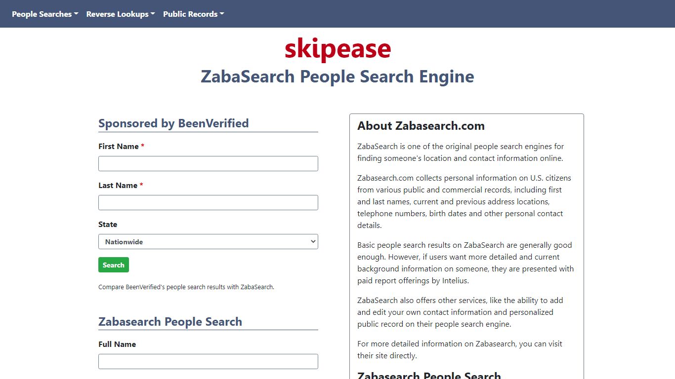 People Search & Lookup On Zabasearch.com - Skipease
